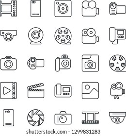 Thin Line Icon Set - camera vector, clapboard, film frame, reel, video, phone back, mobile, gallery, photo, web, intercome, surveillance