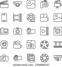 Thin Line Icon Set - camera vector, clapboard, film frame, reel, video, phone back, mobile, gallery, photo, web, intercome, surveillance