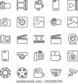 Thin Line Icon Set - camera vector, clapboard, film frame, reel, video, phone back, mobile, gallery, photo, web, intercome, surveillance