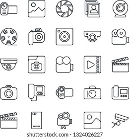 Thin Line Icon Set - camera vector, clapboard, reel, video, phone back, mobile, gallery, photo, web, intercome, surveillance