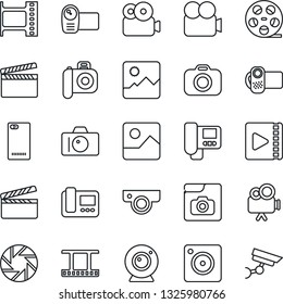 Thin Line Icon Set - camera vector, clapboard, film frame, reel, video, phone back, mobile, gallery, photo, web, intercome, surveillance