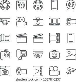 Thin Line Icon Set - camera vector, clapboard, film frame, reel, video, phone back, mobile, gallery, photo, web, intercome, surveillance