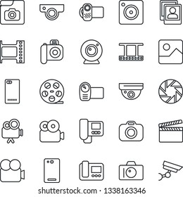 Thin Line Icon Set - camera vector, clapboard, film frame, reel, video, phone back, mobile, gallery, photo, web, intercome, surveillance