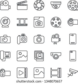 Thin Line Icon Set - camera vector, clapboard, film frame, reel, video, phone back, mobile, gallery, photo, web, intercome, surveillance