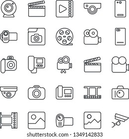 Thin Line Icon Set - camera vector, clapboard, film frame, reel, video, phone back, gallery, photo, web, intercome, surveillance