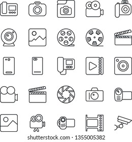 Thin Line Icon Set - camera vector, clapboard, film frame, reel, video, phone back, mobile, gallery, photo, web, intercome, surveillance