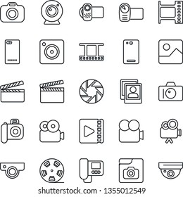 Thin Line Icon Set - camera vector, clapboard, film frame, reel, video, phone back, mobile, gallery, photo, web, intercome, surveillance