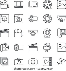 Thin Line Icon Set - camera vector, clapboard, film frame, reel, video, mobile, gallery, photo, web, intercome, surveillance