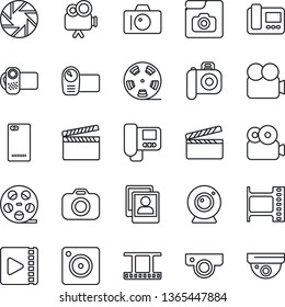 Thin Line Icon Set - Camera Vector, Clapboard, Film Frame, Reel, Video, Phone Back, Mobile, Photo Gallery, Web, Intercome, Surveillance