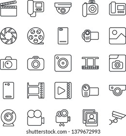 Thin Line Icon Set - camera vector, clapboard, film frame, reel, video, phone back, mobile, gallery, photo, web, intercome, surveillance