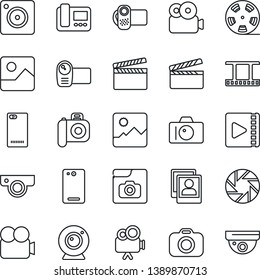 Thin Line Icon Set - camera vector, clapboard, film frame, reel, video, phone back, mobile, gallery, photo, web, intercome, surveillance