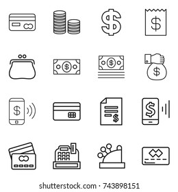 thin line icon set : card, coin stack, dollar, receipt, purse, money, gift, phone pay, credit, account balance, mobile, cashbox