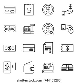 thin line icon set : card, receipt, dollar, investment, money, cashbox, arrow, hand coin, credit, account balance, mobile pay, wallet thin line icon set : card, receipt, dollar, investment, money, cashbox, arrow, hand coin, credit, account balance, mobile pay, wallet