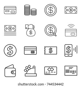 thin line icon set : card, coin stack, dollar, money, gift, arrow, tap to pay, credit, receipt, mobile, wallet, cashbox, invoice