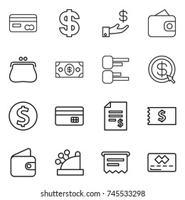thin line icon set : card, dollar, investment, wallet, purse, money, diagram, arrow, coin, credit, account balance, receipt, cashbox, atm