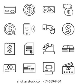 thin line icon set : card, dollar, money, gift, arrow, phone pay, hand coin, receipt, account balance, cashbox, credit, invoice, atm