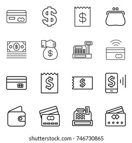 thin line icon set : card, dollar, receipt, purse, money, gift, cashbox, tap to pay, credit, mobile, wallet