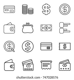thin line icon set : card, coin stack, dollar, wallet, purse, money, diagram, arrow, credit, receipt, atm