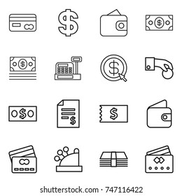 thin line icon set : card, dollar, wallet, money, cashbox, arrow, hand coin, account balance, receipt, credit