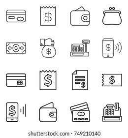 thin line icon set : card, receipt, wallet, purse, money, gift, cashbox, phone pay, credit, account balance, mobile
