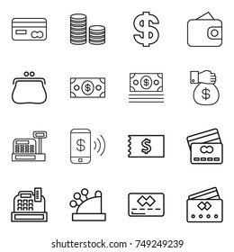thin line icon set : card, coin stack, dollar, wallet, purse, money, gift, cashbox, phone pay, receipt, credit