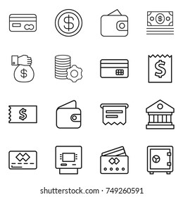 thin line icon set : card, dollar, wallet, money, gift, virtual mining, credit, receipt, atm, library, safe