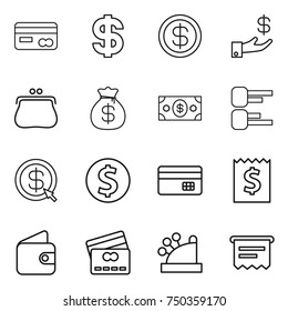 thin line icon set : card, dollar, investment, purse, money bag, diagram, arrow, coin, credit, receipt, wallet, cashbox, atm