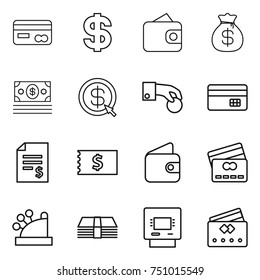thin line icon set : card, dollar, wallet, money bag, arrow, hand coin, credit, account balance, receipt, cashbox, atm