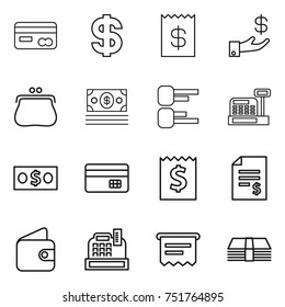 thin line icon set : card, dollar, receipt, investment, purse, money, diagram, cashbox, credit, account balance, wallet, atm