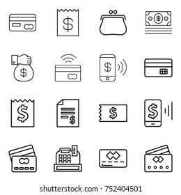 thin line icon set : card, receipt, purse, money, gift, tap to pay, phone, credit, account balance, mobile, cashbox