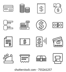 thin line icon set : card, coin stack, receipt, money gift, diagram, cashbox, dollar, account balance, mobile pay, credit, atm