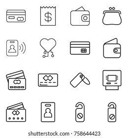 Thin line icon set : card, receipt, wallet, purse, pass, cardio chip, credit, label, atm, identity, do not distrub