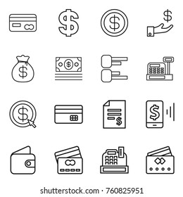 Thin line icon set : card, dollar, investment, money bag, diagram, cashbox, arrow, credit, account balance, mobile pay, wallet