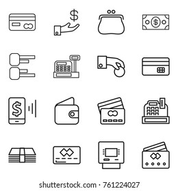 Thin line icon set : card, investment, purse, money, diagram, cashbox, hand coin, credit, mobile pay, wallet, atm