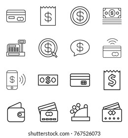 Thin line icon set : card, receipt, dollar, money, cashbox, arrow, message, tap to pay, phone, credit, wallet