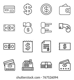Thin line icon set : card, dollar, wallet, money, gift, diagram, hand coin, receipt, account balance, credit, cashbox