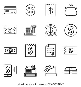 Thin line icon set : card, dollar, receipt, purse, money, cashbox, arrow, coin, account balance, mobile pay