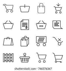 thin line icon set : cart, basket, shopping bag, add to, account balance, remove from, list, delivery, do not trolley sign, pallet