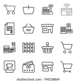 Thin Line Icon Set : Cart, Basket, Cashbox, Tap To Pay, Account Balance, Remove From, Shop, Store, Mall, Pallet, Atm, Credit Card