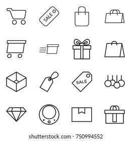 thin line icon set : cart, sale, shopping bag, delivery, gift, box, label, diamond, necklace, package, hi quality