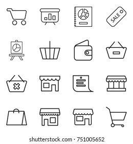 thin line icon set : cart, presentation, annual report, sale, basket, wallet, remove from, delete, shop, shopping list, market, bag