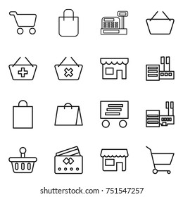 thin line icon set : cart, shopping bag, cashbox, basket, add to, delete, shop, store, delivery, mall, credit card