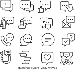 Thin line icon set chat speech bubbles. Concept of communication conversation messaging dialogue online chat texting commenting. Pixel perfect icons, editable stroke.