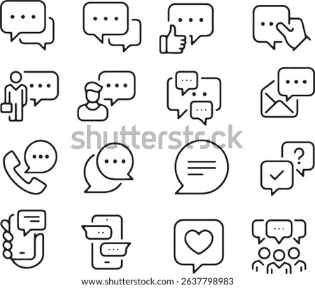 Thin line icon set chat speech bubbles. Concept of communication conversation messaging dialogue online chat texting commenting. Pixel perfect icons, editable stroke.