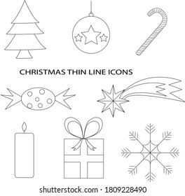Thin line icon set. Christmas symbols. Pictograms of Christmas elements.