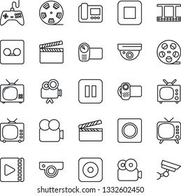 Thin Line Icon Set - clapboard vector, film frame, reel, tv, gamepad, video camera, pause button, stop, rec, record, web, intercome, surveillance