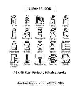 Thin line icon Set of Cleaning Related Vector Line Icons. Contains such Icons as Spray, Vacuum cleaner, Clean Surface, Sponge and more. Editable Stroke, 48x48 Pixel Perfect.on white background
