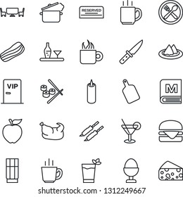 Thin Line Icon Set - coffee vector, alcohol, serviette, cafe, menu, reserved, drink, cocktail, phyto bar, bacon, egg stand, candle, table, vip zone, chicken, kebab, hamburger, cutting board, knife