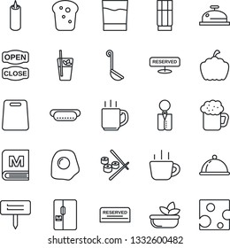 Thin Line Icon Set - coffee vector, plant label, pumpkin, fridge, waiter, dish, menu, reserved, reception, drink, phyto bar, beer, salad, bread, candle, open close, hot dog, ladle, cutting board