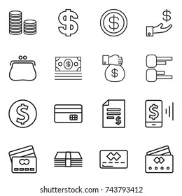 thin line icon set : coin stack, dollar, investment, purse, money, gift, diagram, credit card, account balance, mobile pay